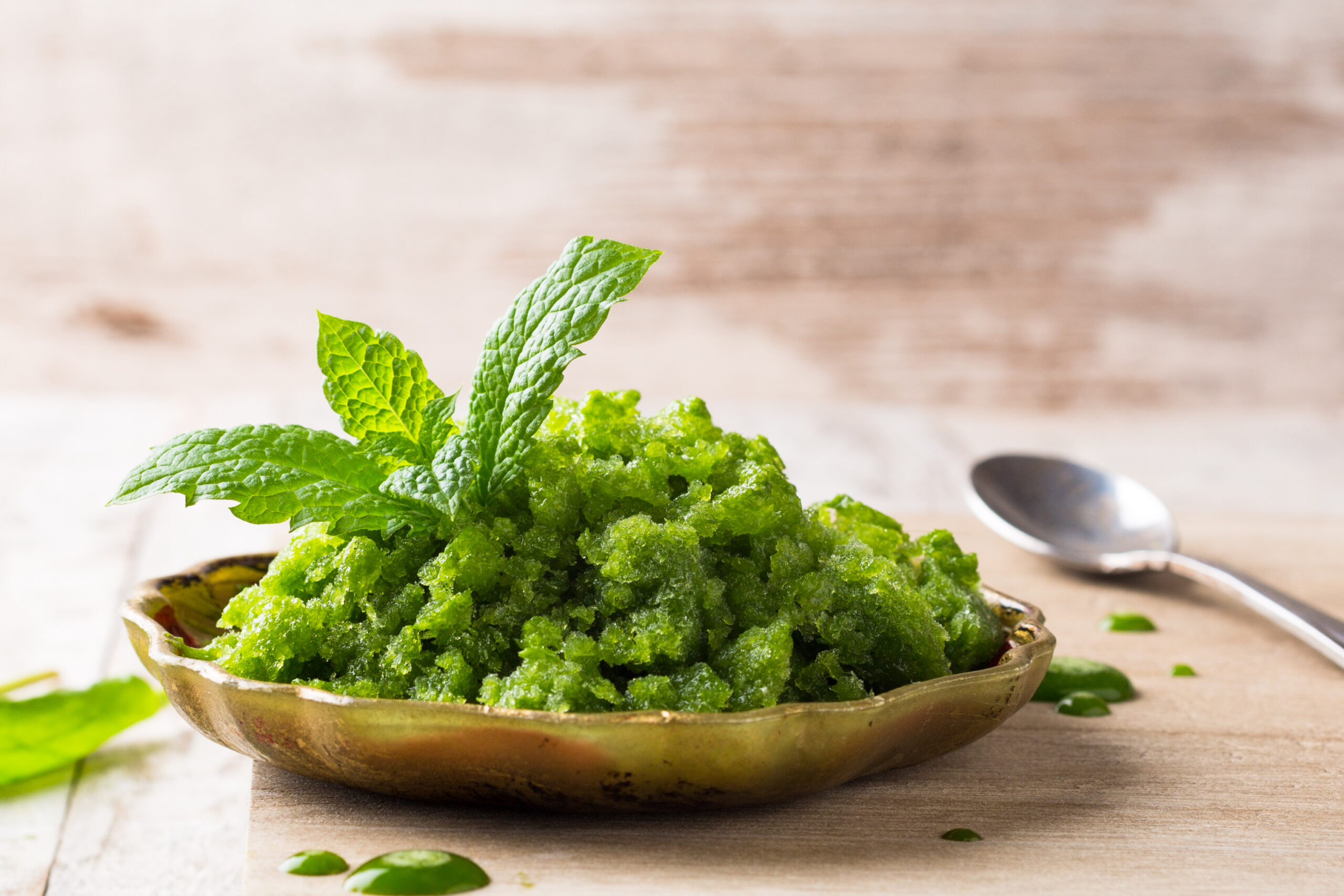 Gurken-Sauerklee-Granita mit Tomaten-Pflücksalat